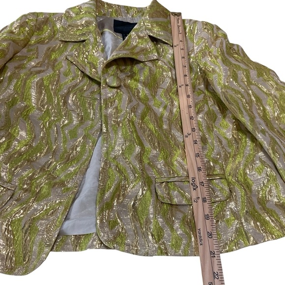 J.Crew Collection Metallic Brocade Blazer Jacket Green Gold Size 4 - Picture 7 of 8